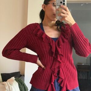 Van Heusen Ruffled Burgundy Cardigan